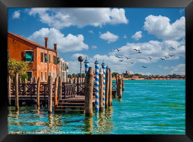 Boat Dock on Old Venice Building Framed Print by Darryl Brooks
