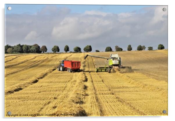 Harvesting barley near Wylam Northumberland. Acrylic by mick vardy