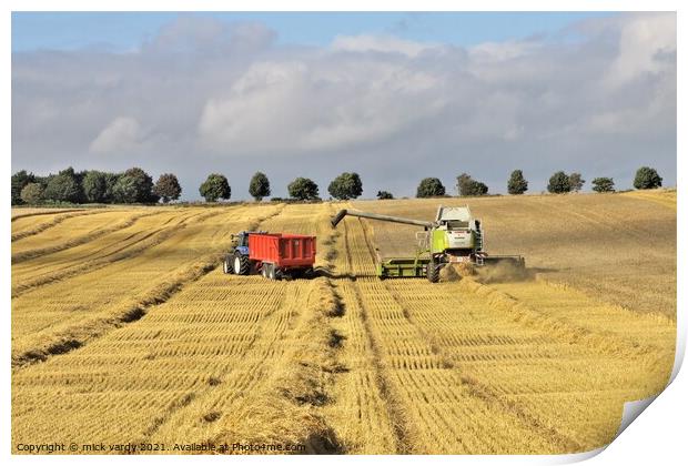 Harvesting barley near Wylam Northumberland. Print by mick vardy