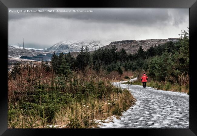 A gentleman taking lockdown exercise along the Glen Varragill Forest track. Framed Print by Richard Smith