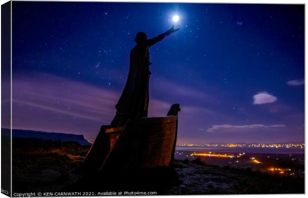 Enchanting Moonlit Statue on Binevenagh Mountain Canvas Print by KEN CARNWATH