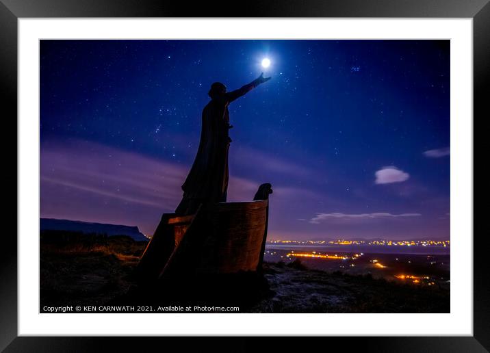 Enchanting Moonlit Statue on Binevenagh Mountain Framed Mounted Print by KEN CARNWATH