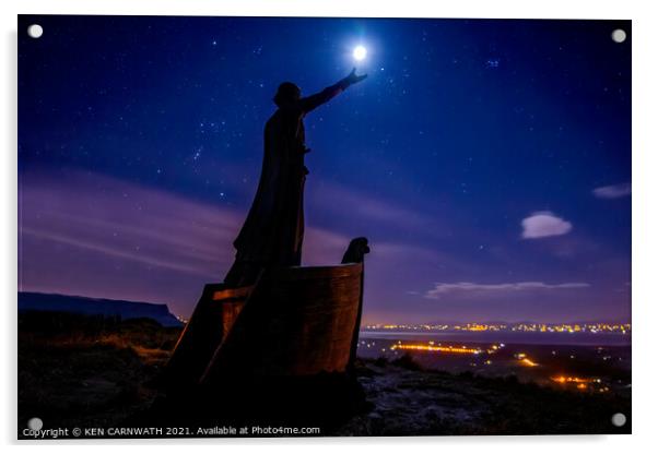 Enchanting Moonlit Statue on Binevenagh Mountain Acrylic by KEN CARNWATH