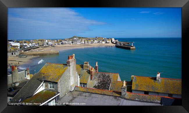 St Ives Rooftops and Harbour, Cornwall Framed Print by Brian Pierce