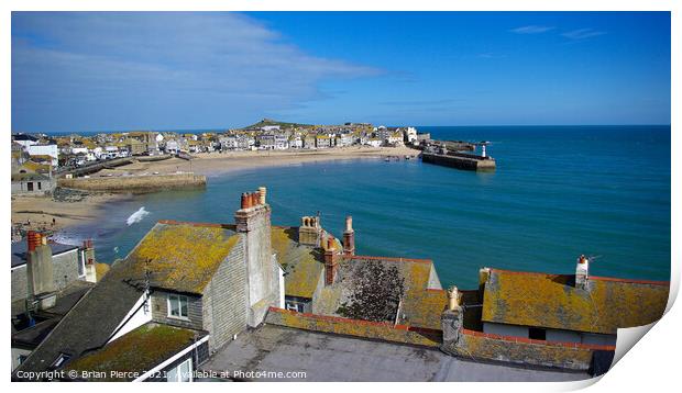 St Ives Rooftops and Harbour, Cornwall Print by Brian Pierce