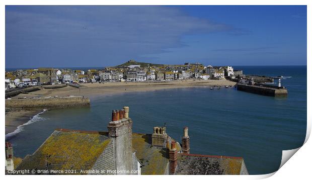 St Ives Rooftops and Harbour, Cornwall Print by Brian Pierce