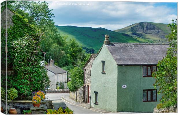 Cottages And Mam Tor View Canvas Print by Alison Chambers