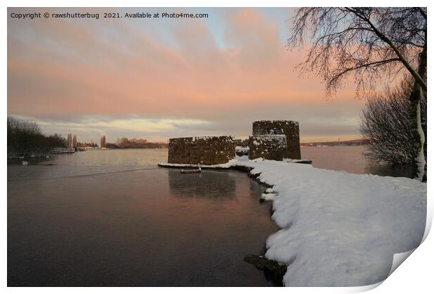 Snowy Sunrise At The Chasewater Country Park Print by rawshutterbug 