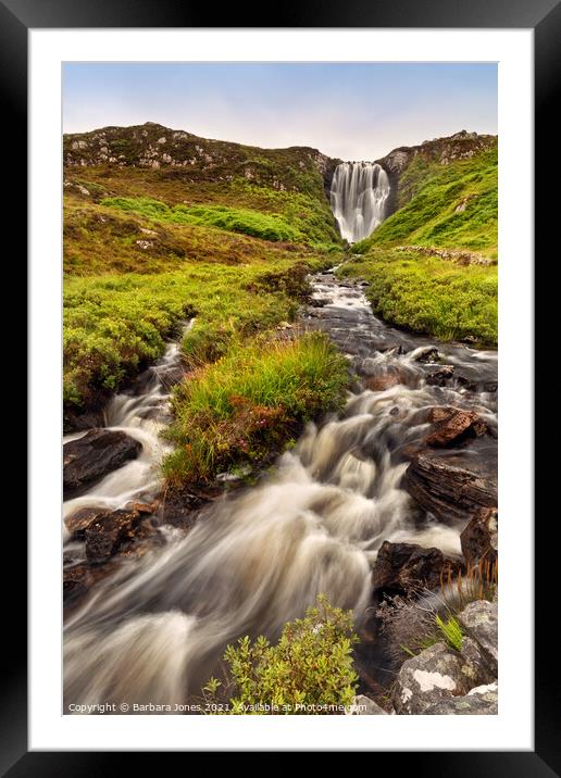 Clashnessie Curtain Waterfalls in Summer  Scotland Framed Mounted Print by Barbara Jones