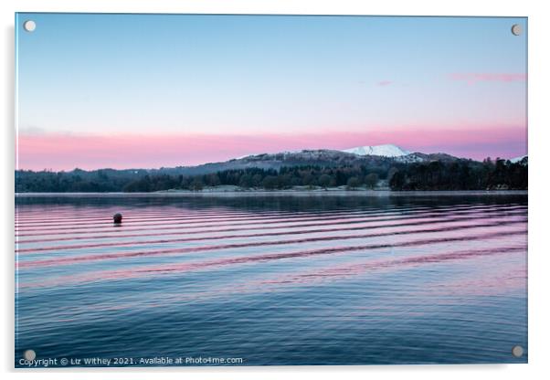 Pink Ripples, Windermere Acrylic by Liz Withey