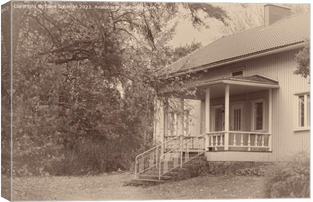 Pretty Wooden House with Porch, Old Photo Style Canvas Print by Taina Sohlman