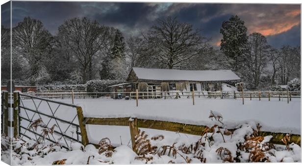 Snowy Days at Wood Farm Barn Canvas Print by Dave Williams