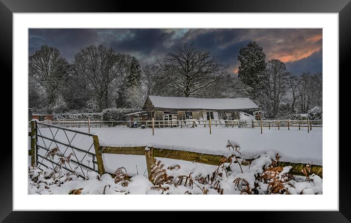 Snowy Days at Wood Farm Barn Framed Mounted Print by Dave Williams