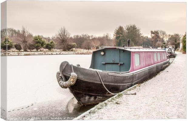 Narrowboat in Winter Canvas Print by Liz Withey