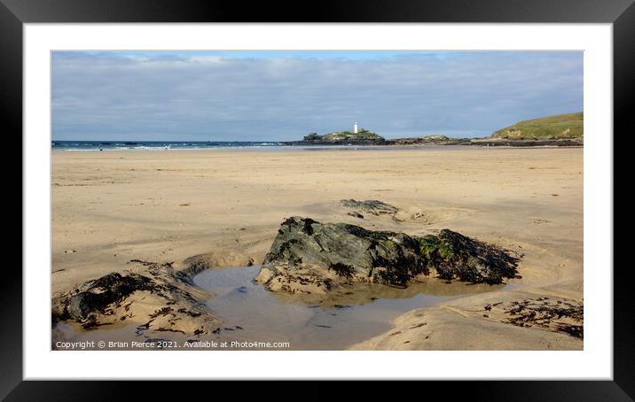 Hayle Gwithian beach and Godrevy Lighthouse Framed Mounted Print by Brian Pierce