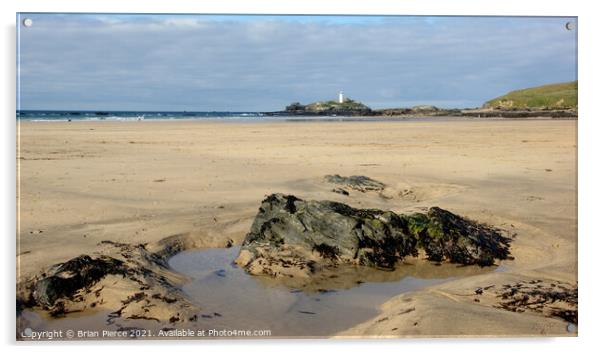 Hayle Gwithian beach and Godrevy Lighthouse Acrylic by Brian Pierce
