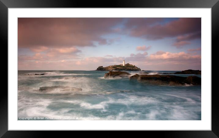 Godrevy Lighthouse, Cornwall at Sundown Framed Mounted Print by Brian Pierce