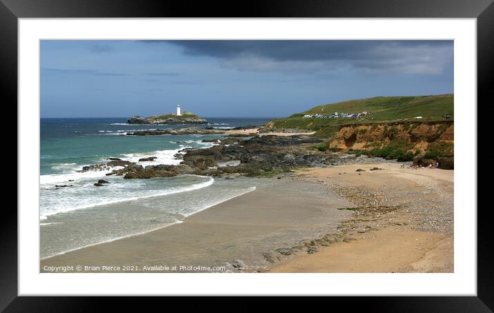 Hayle/Gwithian Beach and Godrevy Lighthouse Framed Mounted Print by Brian Pierce