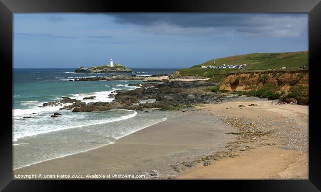 Hayle/Gwithian Beach and Godrevy Lighthouse Framed Print by Brian Pierce