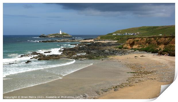 Hayle/Gwithian Beach and Godrevy Lighthouse Print by Brian Pierce