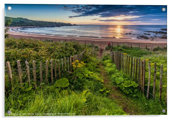 Coldingham Bay Sunrise Acrylic by Jim Monk