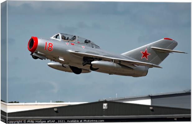 MIG 15 on Take off Canvas Print by Philip Hodges aFIAP ,