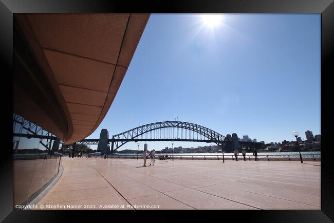 Sun Burst over Sydney Harbour Bridge Framed Print by Stephen Hamer