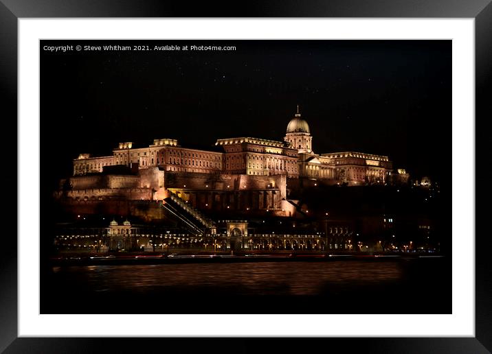 The Royal Palace, Budapest, at night. Framed Mounted Print by Steve Whitham