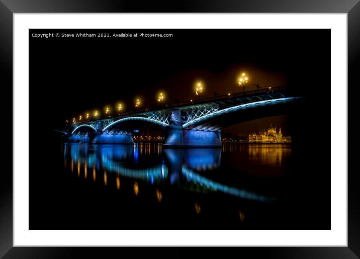  Floodlit Margaret Bridge, Budapest. Framed Mounted Print by Steve Whitham