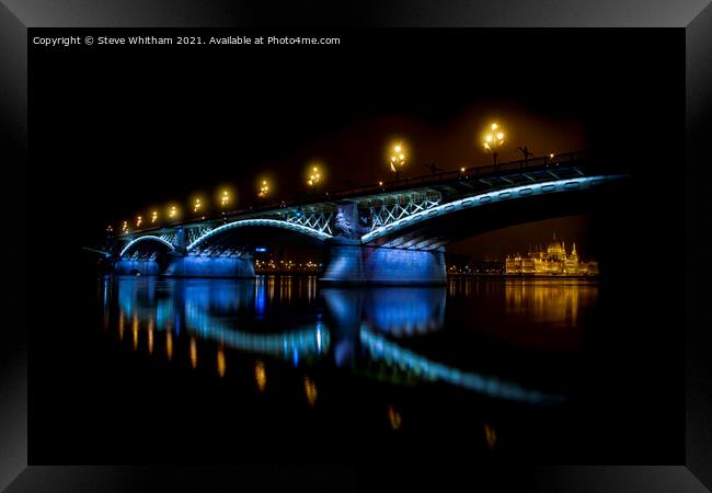  Floodlit Margaret Bridge, Budapest. Framed Print by Steve Whitham