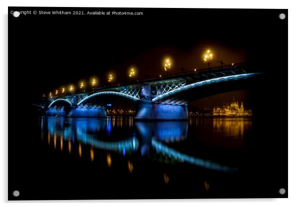  Floodlit Margaret Bridge, Budapest. Acrylic by Steve Whitham