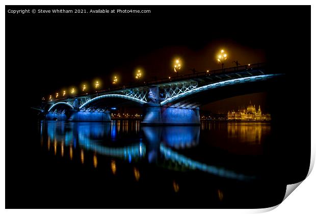  Floodlit Margaret Bridge, Budapest. Print by Steve Whitham