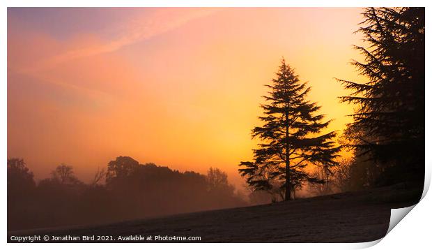 Weald Country Park, Sunrise through the Mist Print by Jonathan Bird