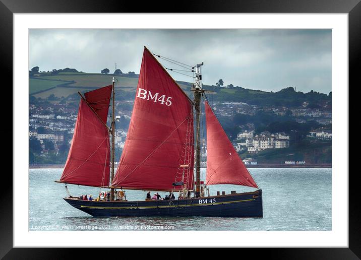 Sail Trawler Pilgrim on a Silver Sea Framed Mounted Print by Paul F Prestidge