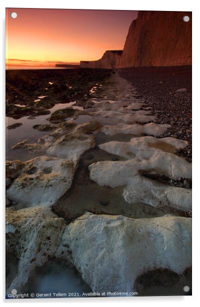 Seven Sisters at sunset, East Sussex, UK Acrylic by Geraint Tellem ARPS