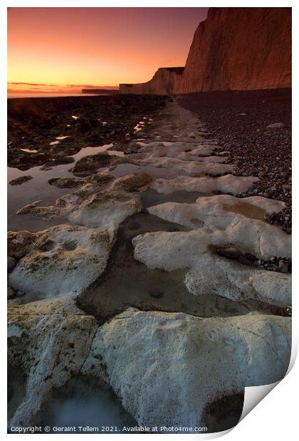 Seven Sisters at sunset, East Sussex, UK Print by Geraint Tellem ARPS