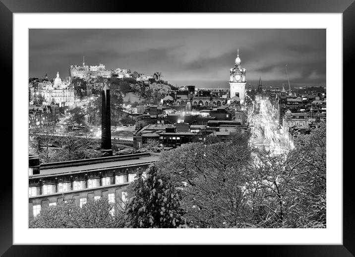 Edinburgh black and white cityscape Framed Mounted Print by Andrea Obzerova