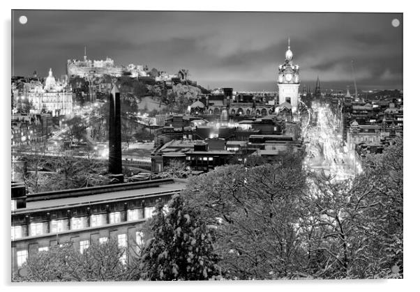 Edinburgh black and white cityscape Acrylic by Andrea Obzerova