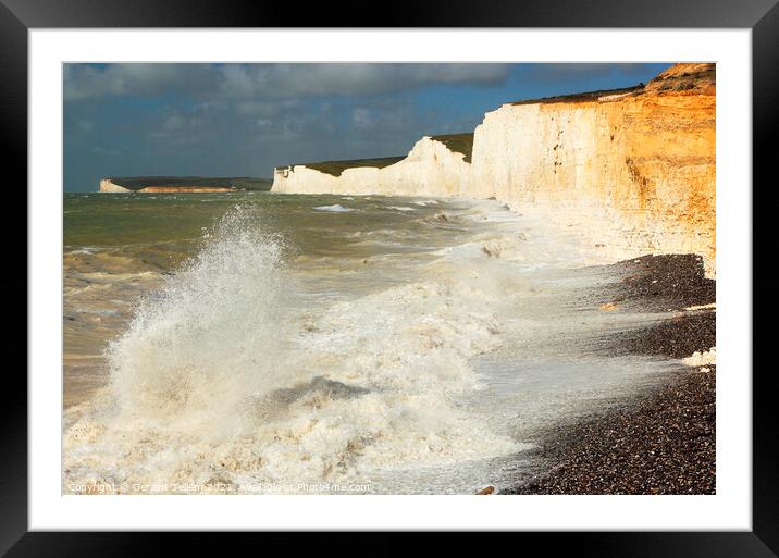 High Spring tide at Birling Gap, Seven Sisters, East Sussex, England, UK Framed Mounted Print by Geraint Tellem ARPS