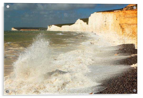High Spring tide at Birling Gap, Seven Sisters, East Sussex, England, UK Acrylic by Geraint Tellem ARPS