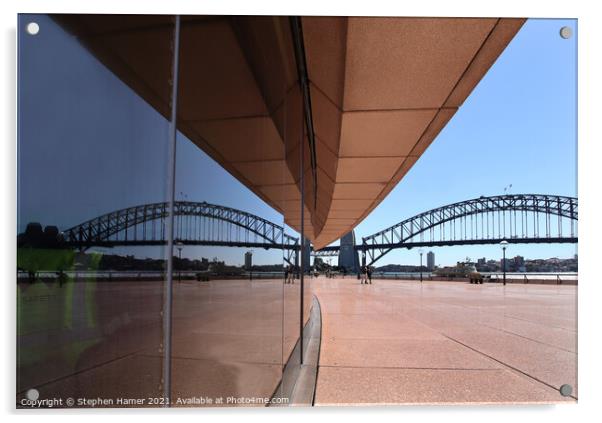 Reflection Sydney Harbour Bridge in Opera House Wi Acrylic by Stephen Hamer