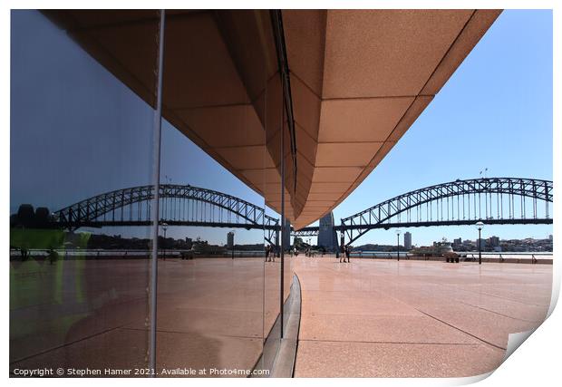 Reflection Sydney Harbour Bridge in Opera House Wi Print by Stephen Hamer
