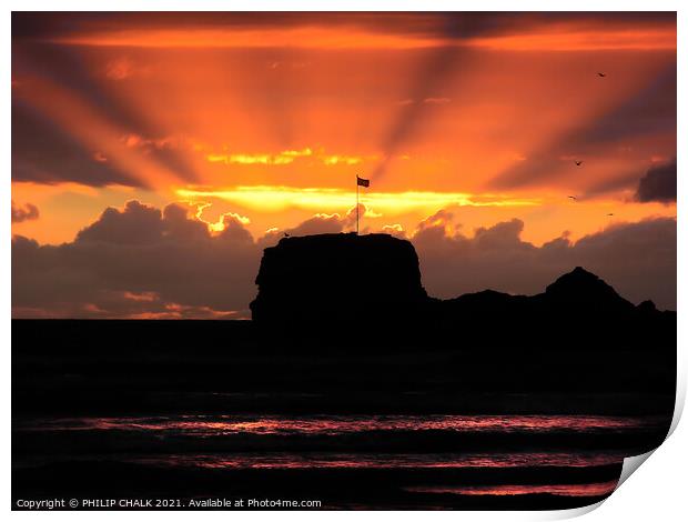 Proper sunset on Perranporth beach Cornwall 141  Print by PHILIP CHALK