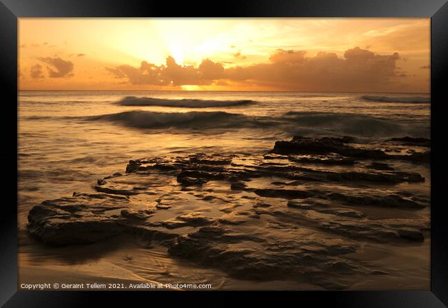 West coast sunset, Barbados, Caribbean Framed Print by Geraint Tellem ARPS