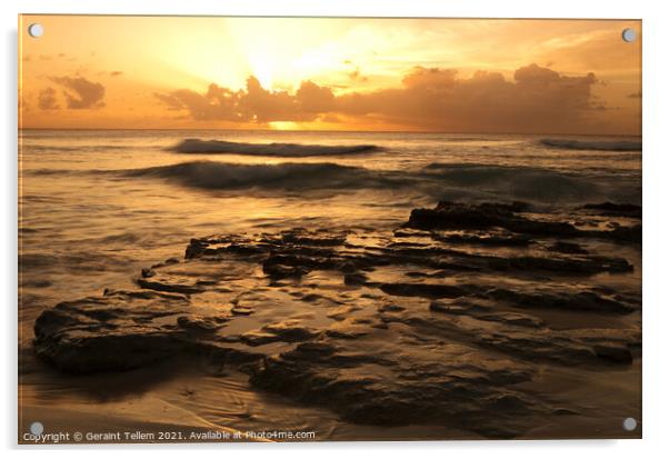 West coast sunset, Barbados, Caribbean Acrylic by Geraint Tellem ARPS