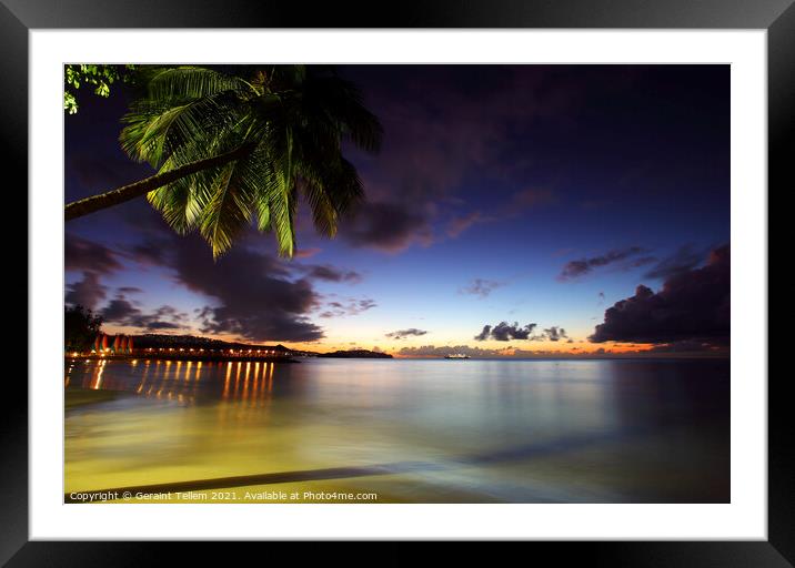 Evening twilight from beach at Almond Morgan Bay resort, near Castries, St Lucia, Caribbean Framed Mounted Print by Geraint Tellem ARPS