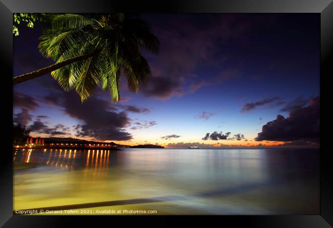 Evening twilight from beach at Almond Morgan Bay resort, near Castries, St Lucia, Caribbean Framed Print by Geraint Tellem ARPS