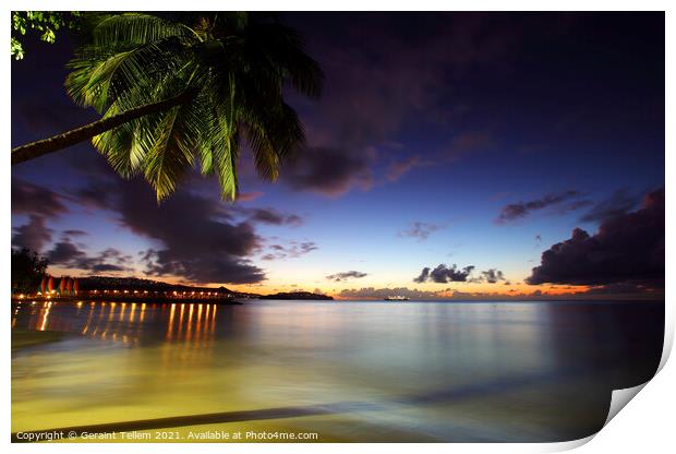 Evening twilight from beach at Almond Morgan Bay resort, near Castries, St Lucia, Caribbean Print by Geraint Tellem ARPS