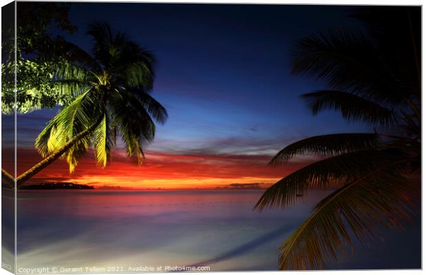 Evening twilight from beach at Almond Morgan Bay resort, near Castries, St Lucia, Caribbean Canvas Print by Geraint Tellem ARPS