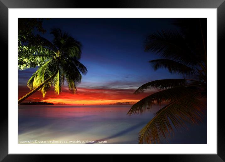 Evening twilight from beach at Almond Morgan Bay resort, near Castries, St Lucia, Caribbean Framed Mounted Print by Geraint Tellem ARPS